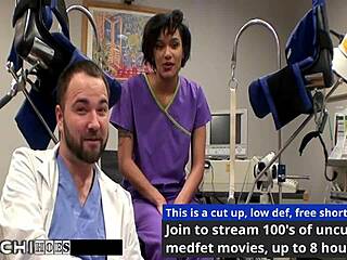 freshman jackie banes gets a mandatory hitachi orgasm from the nurse with gloves and tattoos