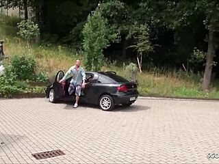 German redhead tv star red storm in outdoor threesome, hardcore group sex with tattooed milf.