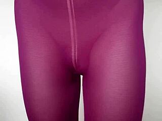 subtle cum tease on sexy burgundy leggings in latest update