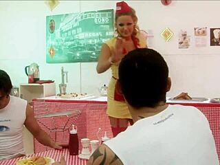 milf waitresses diana gold and eva mercedes in foodie foursome