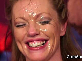 nasty doll gets jizz load on her face swallowing all the love juice, huh?