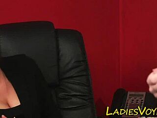 Domina humiliates naked man in office femdom scene