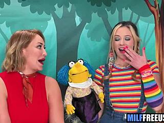 blonde milf and teen get free used on the sesame street movie set