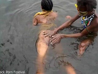 Two lesbians bathe in river!