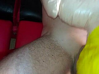 Close-up attempt to fuck inflatable doll's mouth