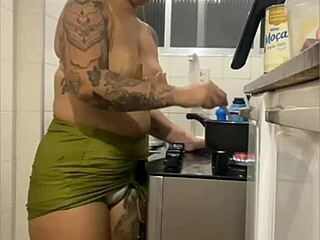 She's Doing Live in the Kitchen, Wearing Mini Skirt, Flashing Her Swollen Pussy