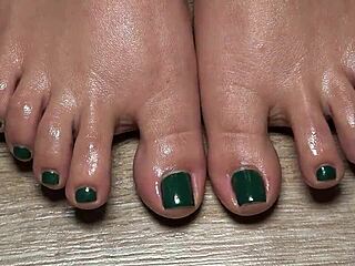 A Close Up View Of My Toes Finger Green Nails Useful To Live Your Fetish