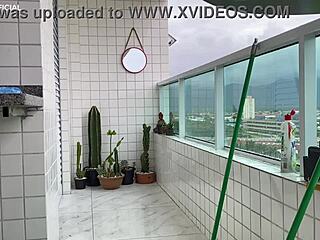 Security camera catches naughty maid in tight shorts