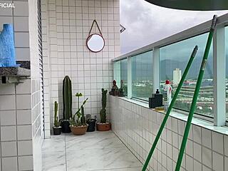 Security camera catches naughty maid in tight shorts