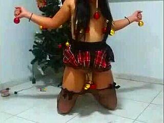 on christmas, this slave gets tied up and choked by her master, gagging and humiliated all night