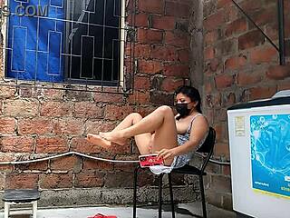 I record my neighbor fingering her pussy - she catches me