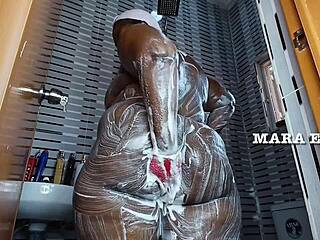 ebony nigerian couple in the shower does standing doggystyle fucking with big black cock and juicy pussy