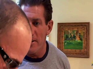 A knock at the door led to hot sex with a brunette MILF's big fake tits