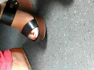 mature feet in candid wedges and sandals