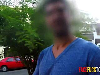 Sexy skank lets random guy fuck her face