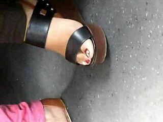 mature feet in candid wedges and sandals