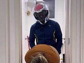 motoboy bursts into women's bathroom and fucks the peeing woman until she cums hard on his dick begging for more pussy