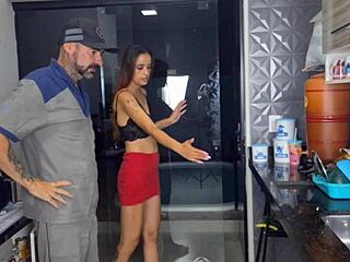 Married Latina housewife SEDUCES plumber OUTDOORS without panties