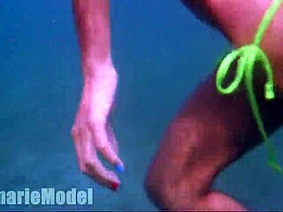 Hairy Latina Enjoys Underwater Adventure at the Beach Pool