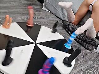 Petite stepsister spins wheel of dildos for her orgasm. Anal action and toys! 😏