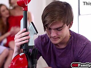 two hot stepmoms on one lucky stepson and guy enjoyed pov double blowjob