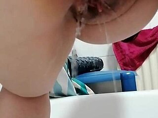 Girlfriend Intensely Pisses from Behind on Horny Friend