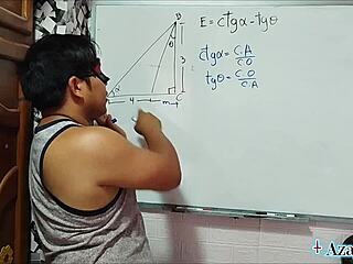 The Japanese teacher guides her nerdy student through a bedroom lesson on sexual tangents and cotangents.