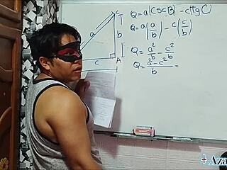 The Japanese teacher guides her nerdy student through a bedroom lesson on sexual tangents and cotangents.