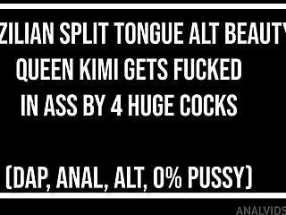 Kimi's ass takes four huge cocks.