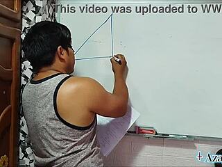 The Japanese teacher guides her nerdy student through a bedroom lesson on sexual tangents and cotangents.