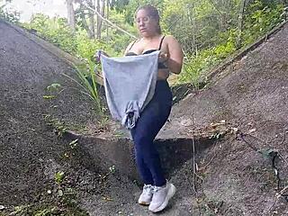 Big Boob Latina Flashes Tits and Ass Outdoors