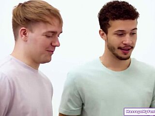 Busty milf masseuse intensely fucks two virgin guys