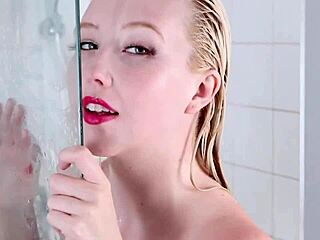 hey, green eyes blonde samantha rone fucks her dildo in the shower