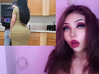 Hot stepmom says, 'Come here, perverted stepson, let's fuck in the kitchen'