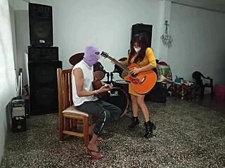 Sexy music teacher teases horny student with curves