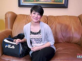 Skinny brunette hottie Jae Scott rides a cock in deep positions 😍