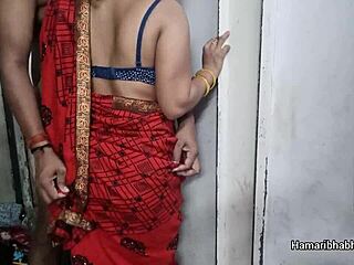 Indian Desi Bhabhi With Big Boobs In Red Saree Gets Intimate.
