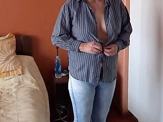 beautiful stepmother touches herself erotically and makes my cock very hard two cameras