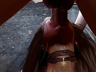 Hot blonde in a bdsm deep throat blowjob.