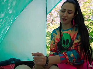 Slutty hippie jerked me off for free in her tent