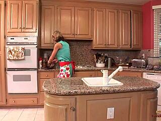 Milf with big tits sucks cock while bound by chains!