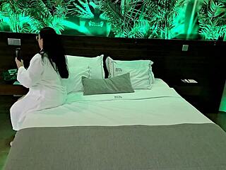 latina milf makes chubby hotel handyman oil her and squirt