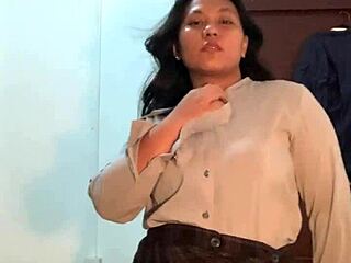 Feeling slutty, this asian beauty performs an emotional strip tease.