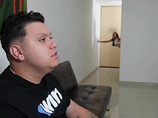 the wife gets fucked by the plumber while her husband watches the game