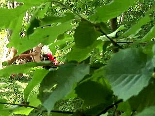 Claudia rossi plays perverted games with a masked man in the woods