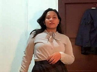 Feeling slutty, this asian beauty performs an emotional strip tease.