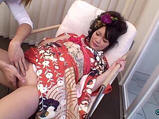 asian babe flashes cunt and gets pussy rub.