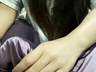 Asian Girl Gives Her Boyfriend An Amazing Handjob In The Bedroom On The Bed