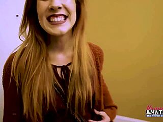 innocent ginger keaton dildo fucks shaved pussy then takes deep banging pov