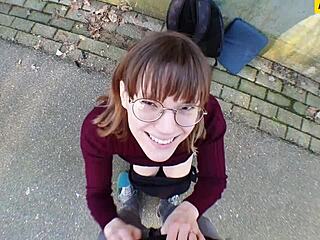 Fucked Cute Young Brunette German Student Skinny Teen Outdoors Public POV Cumshot